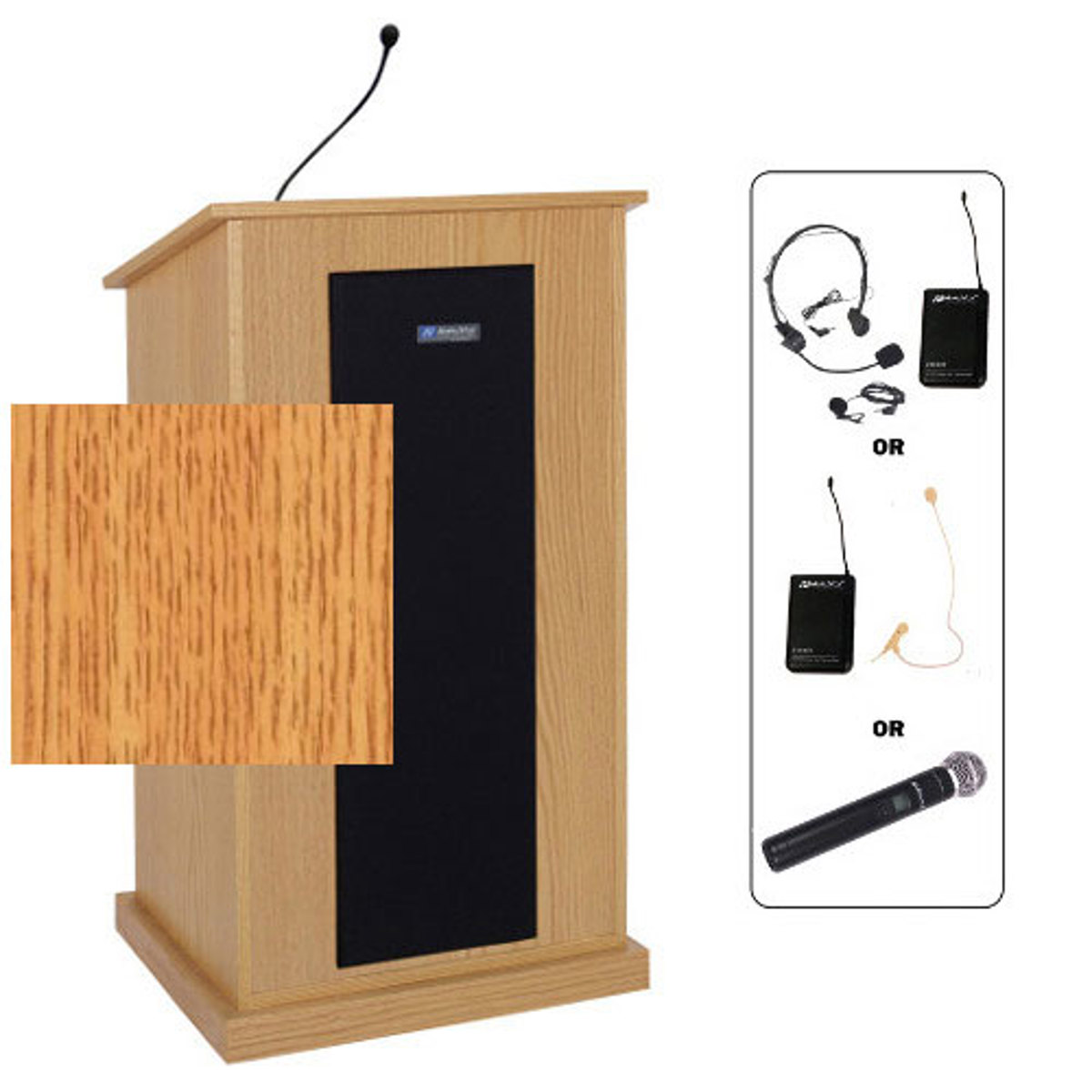 AmpliVox SW470 Lectern with Handheld Mic, Natural Oak -  SW470-OK-HH