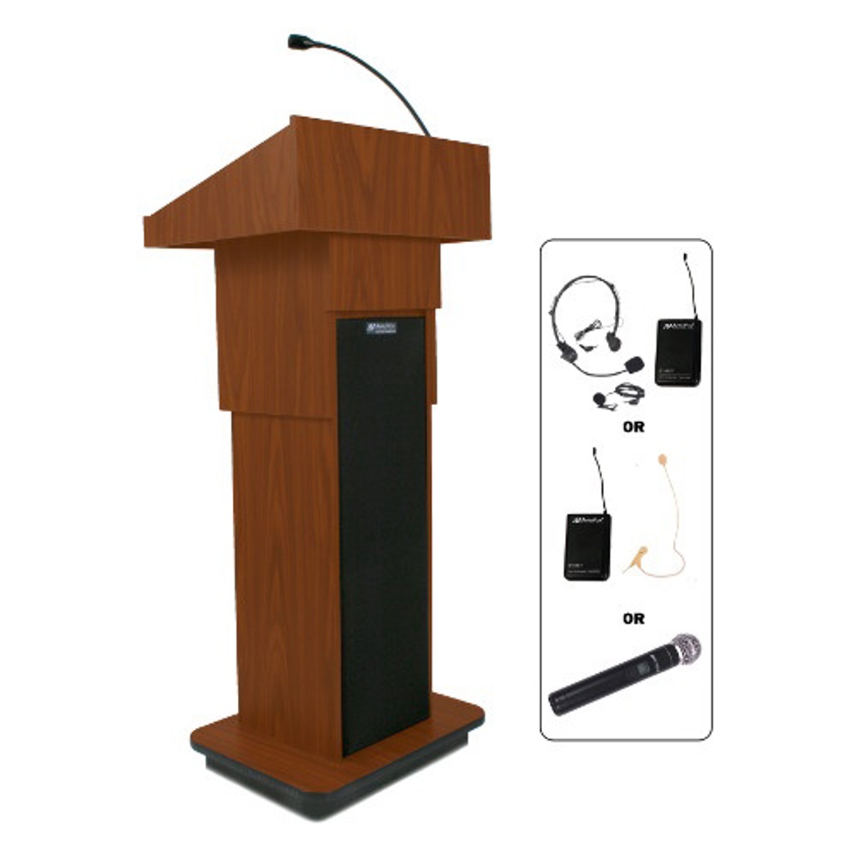 

AmpliVox SW505 Wireless Executive Column Lectern with Lapel & Headset Mic, Black