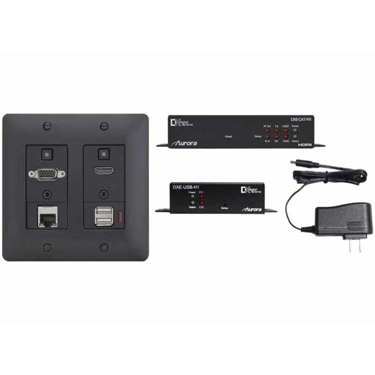 

Aurora Multimedia 4K HDBaseT Wall Plate, USB Host Side Unit, RX & PSU - Black