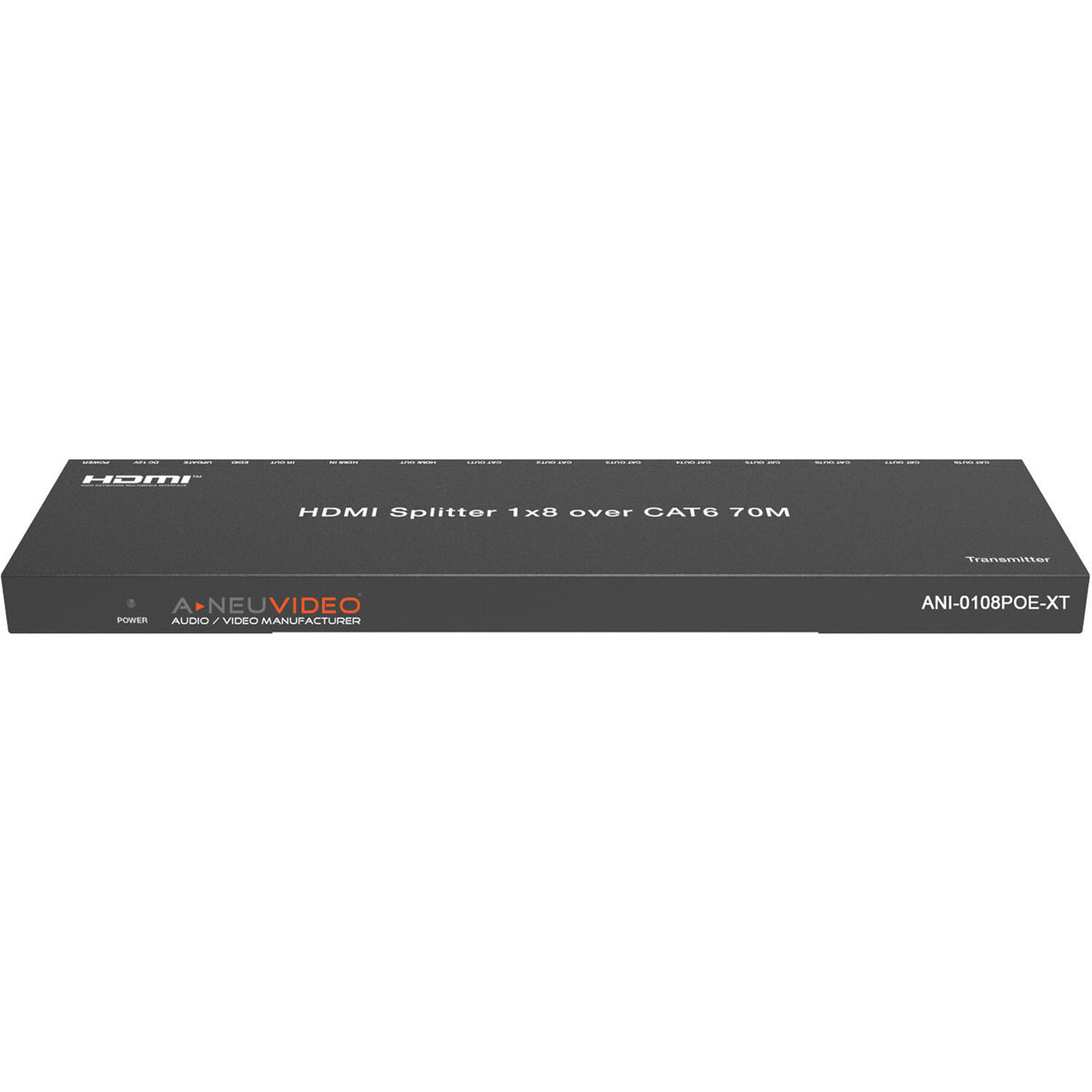 

A-NeuVideo ANI-0108POE-XT 1x8 HDMI 4K30Hz CAT6 Extender Splitter w/8x Receivers