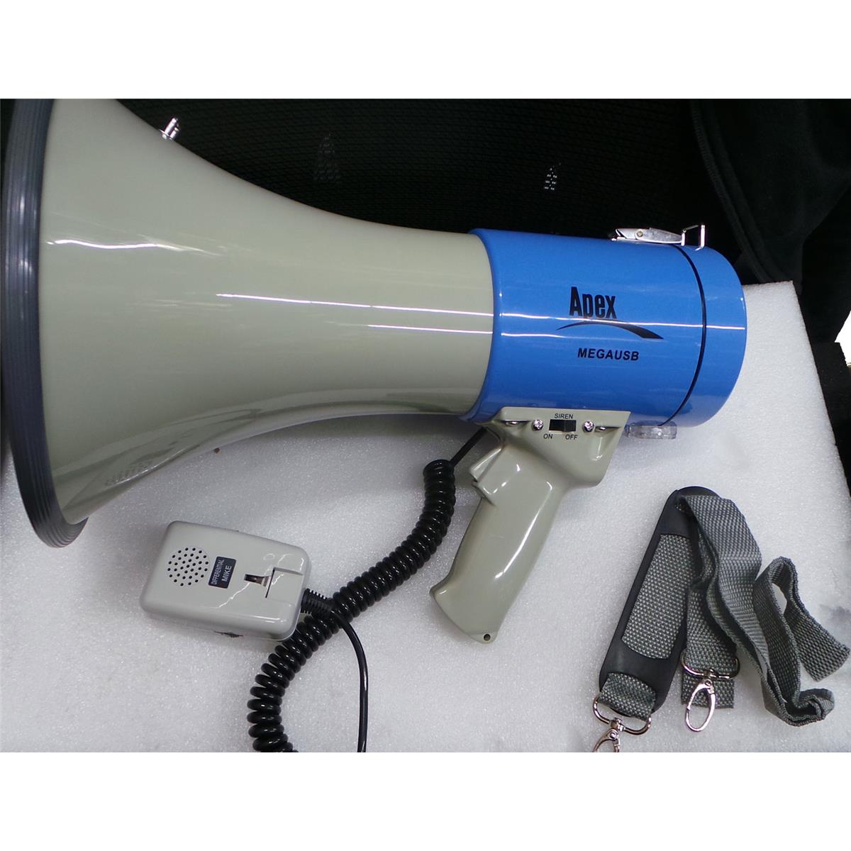 Image of Apex MegaUSB Round Horn Megaphone with Siren and Walkie-Talkie