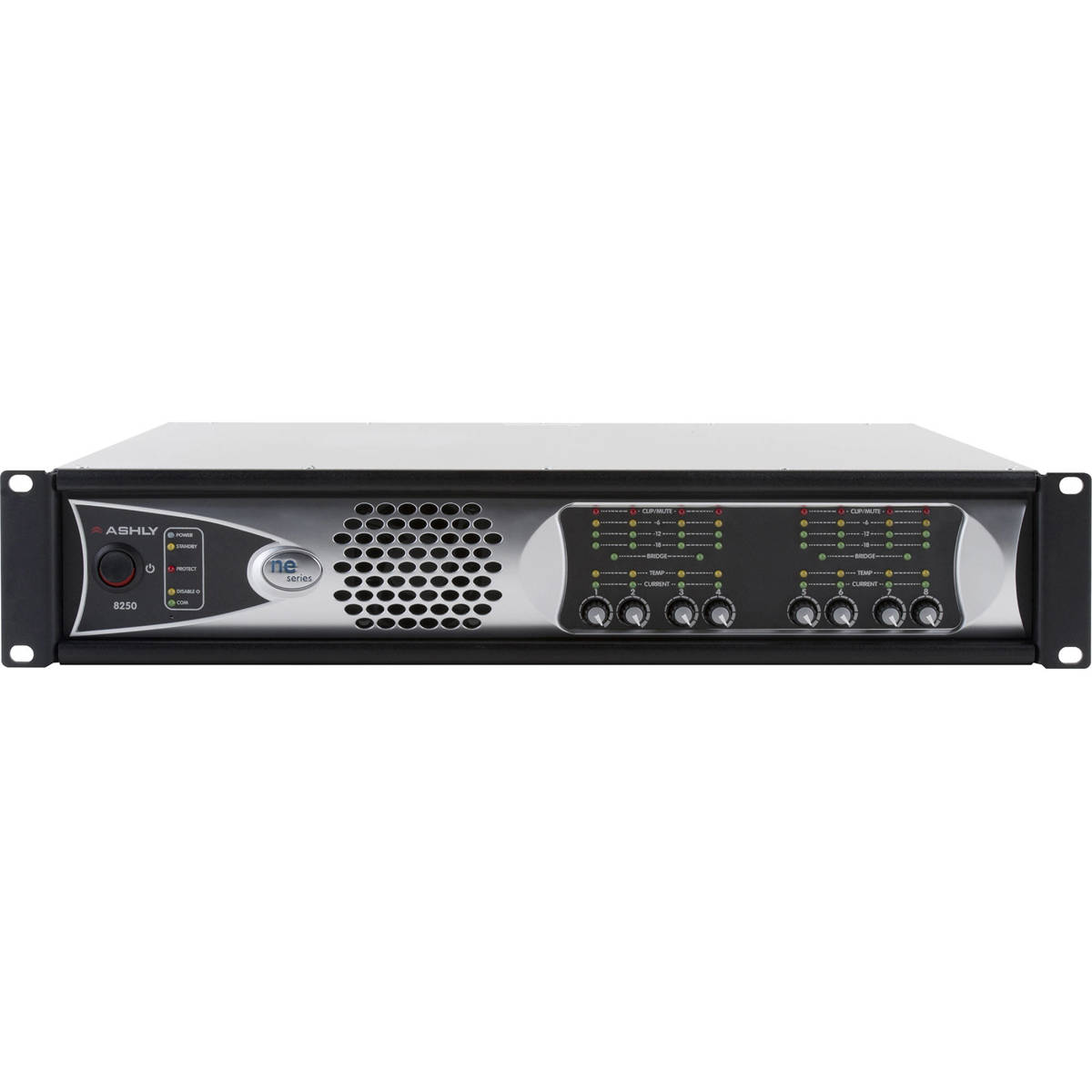 

Ashly ne8250 8-Channel Power Amplifier, CNM-2 CobraNet & OPDAC8 Option Cards