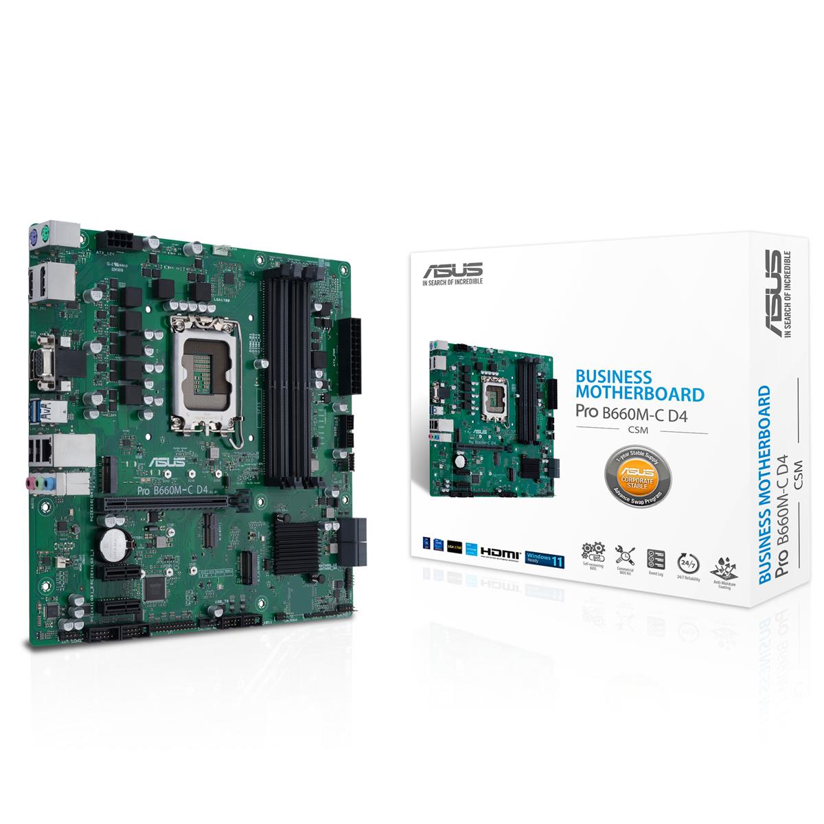 Image of ASUS Pro B660M-C D4-CSM Intel Socket LGA1700 Micro-ATX Commercial Motherboard