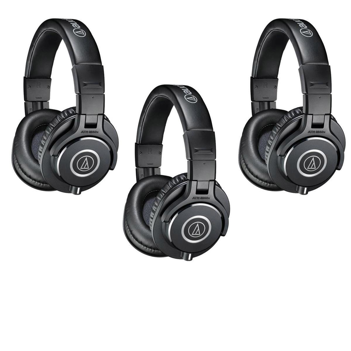 Audio-Technica 3 Pack ATH-M40x Professional Monitor Headphones, Black W/Cloth -  ATH-M40X 3