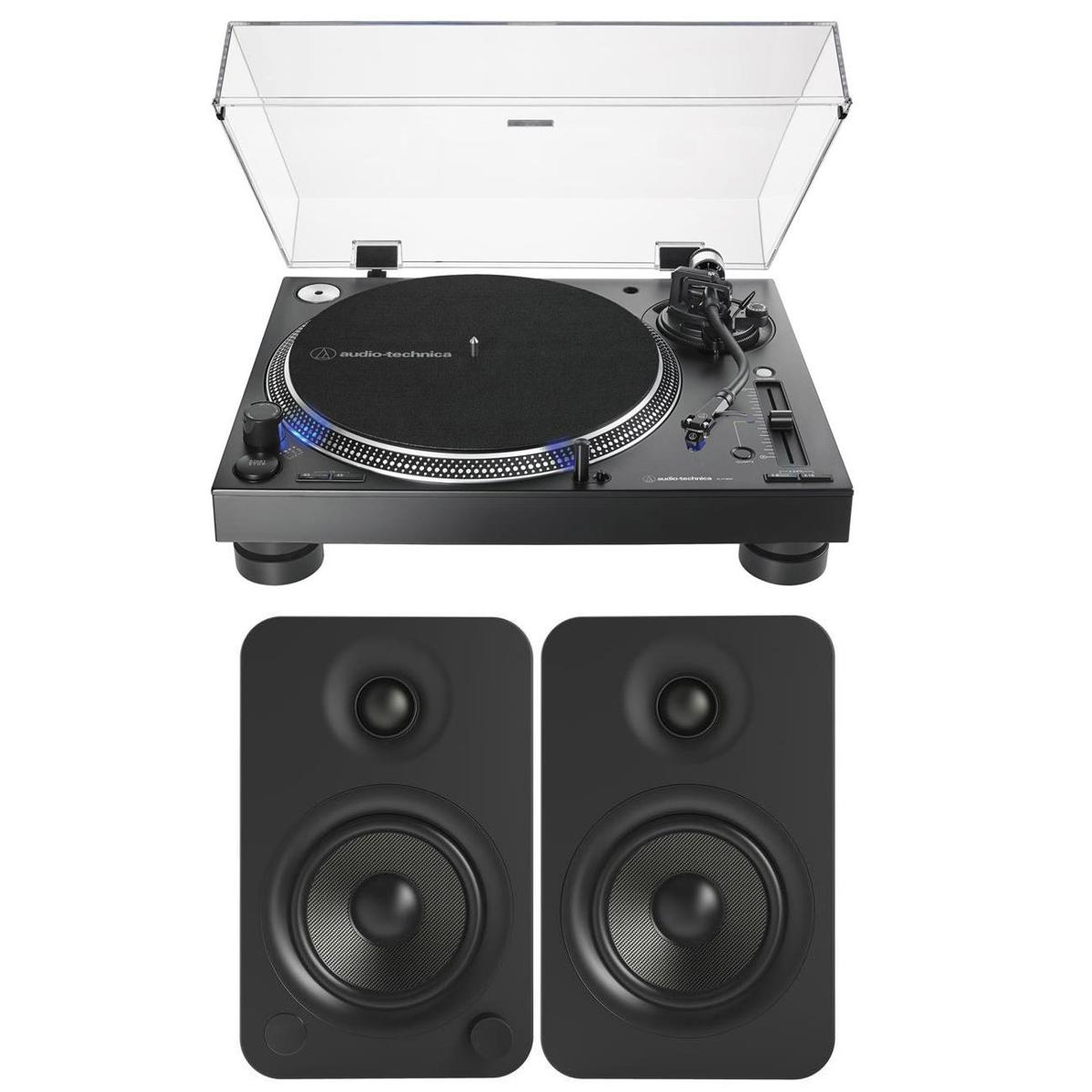 

Audio-Technica Audio-Tech ATLP140XP Direct-Drive Pro DJ Turntable Black With Kanto YU4 Speakers
