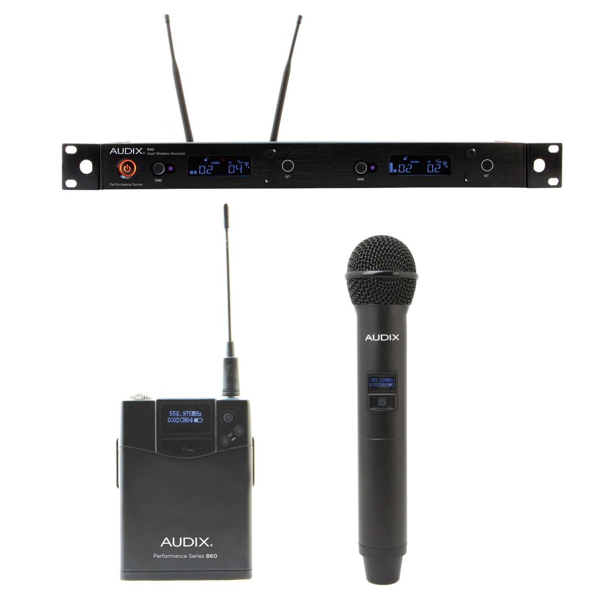 

Audix R42 Receiver, OM2 Handheld Transmitter & B60 Bodypack, Band A: 522-554MHz