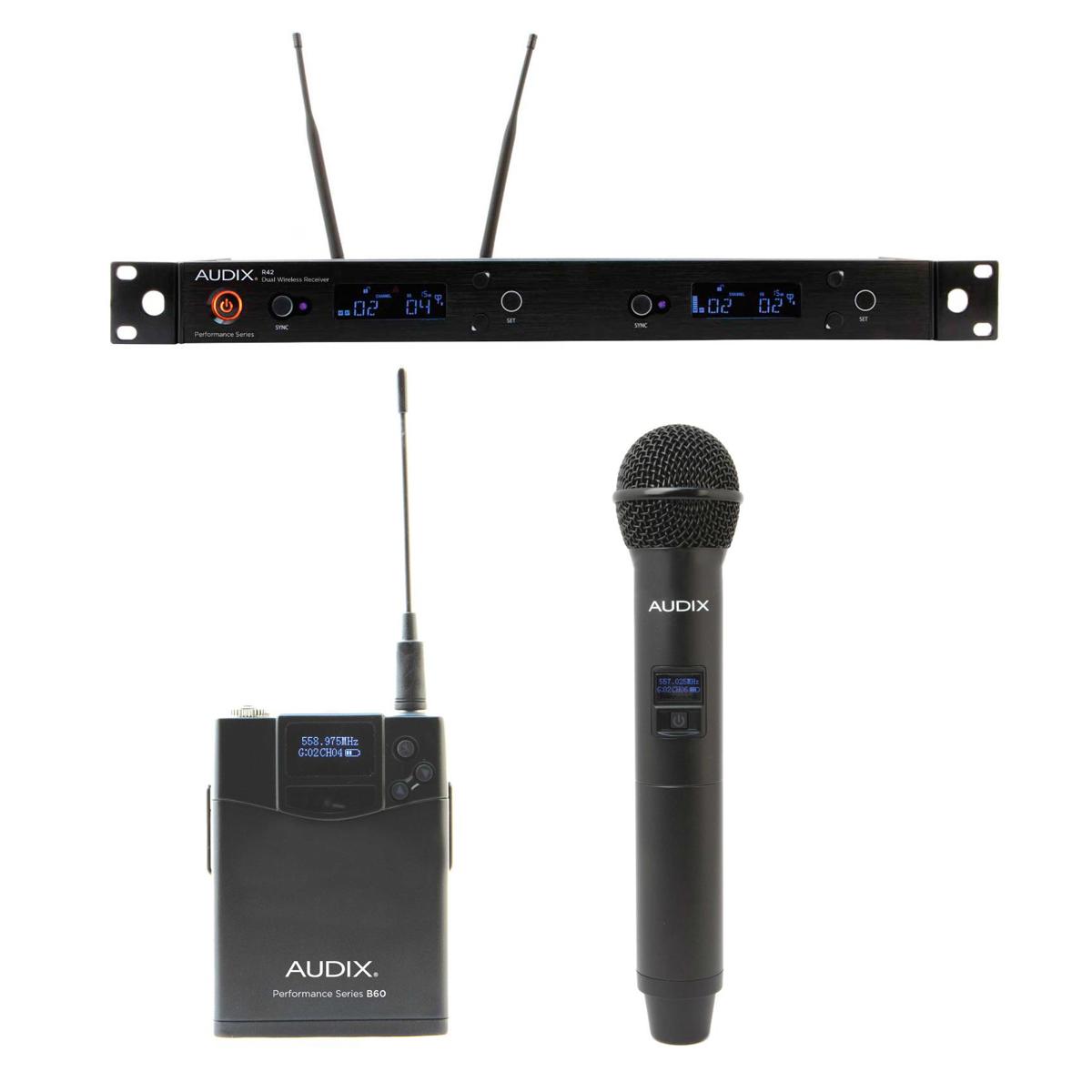 

Audix R42 Receiver, OM2 Handheld Transmitter & B60 Bodypack, Band B: 554-586MHz