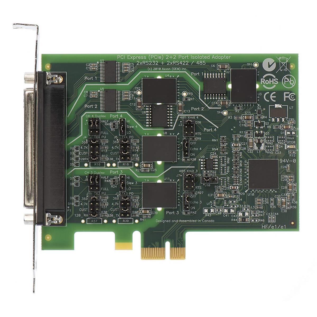 Image of Axxon 2 Port RS232 + 2 Port RS422/RS485 Isolated PCIe Serial Card Adapter
