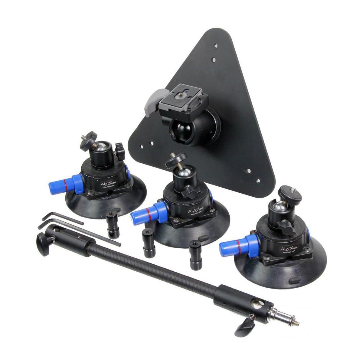 Image of Alzo Digital Three Point Car Camera Mount with Triangle Plate &amp; 3 Suction Mounts