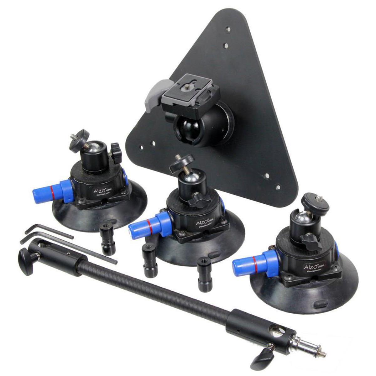 Image of Alzo Digital Three Point Car Camera Mount with Triangle Plate &amp; 3 Suction Mounts