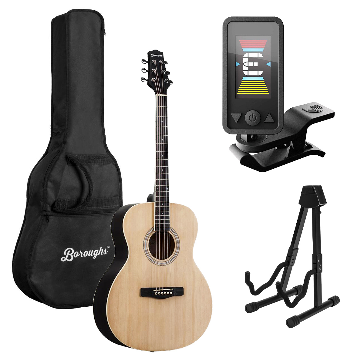 

Boroughs B20DNT Beginner Dreadnought Acoustic Guitar, Natural, w/Accessories Kit
