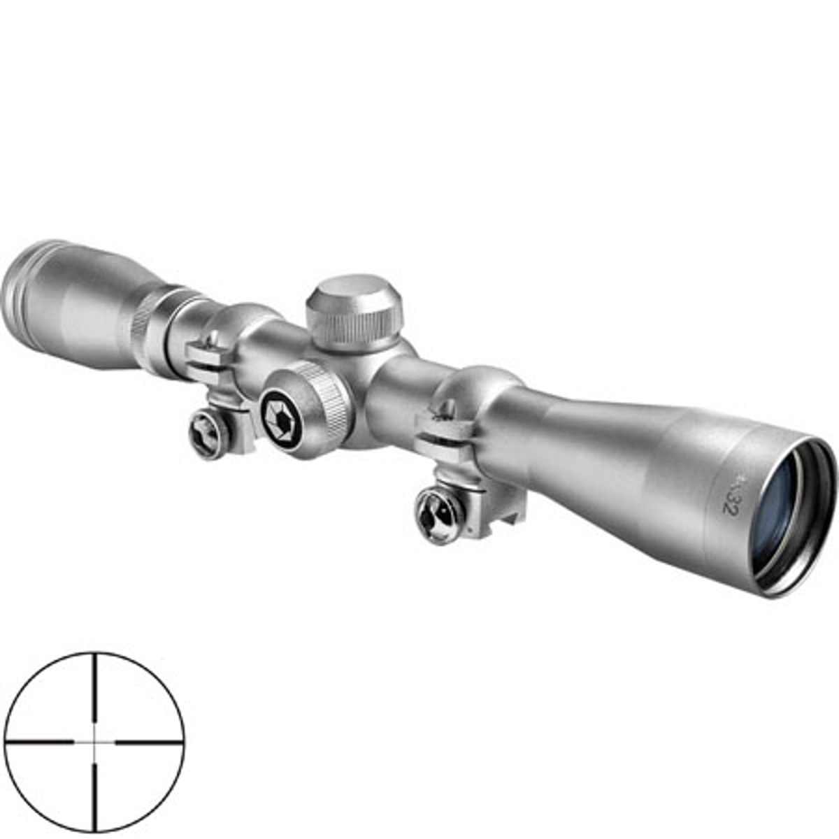 

Barska 4x32mm IR Plinker-22 Riflescope, Matte Silver, 30/30 Cross Ret, 1" Tube