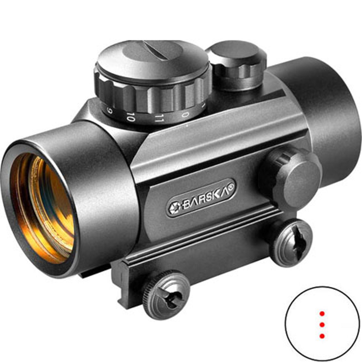 Barska 1x30mm Three Red Dot Crossbow Scope, 3.5 MOA Illum Reticle, Matte Black