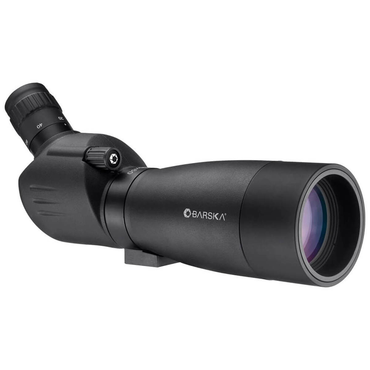 Barska 20-60x60 Colorado Spotting Scope, Angled View with Tripod, Matte Black
