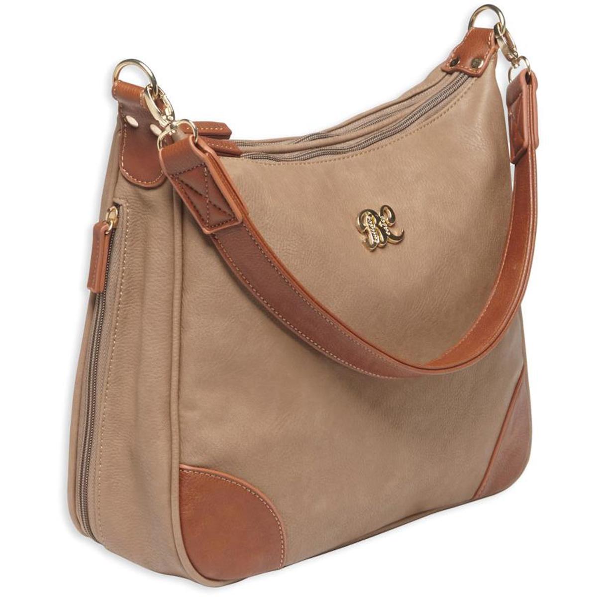 

Bulldog Hobo Style PU Leather Purse with Holster, Taupe with Tan Trim