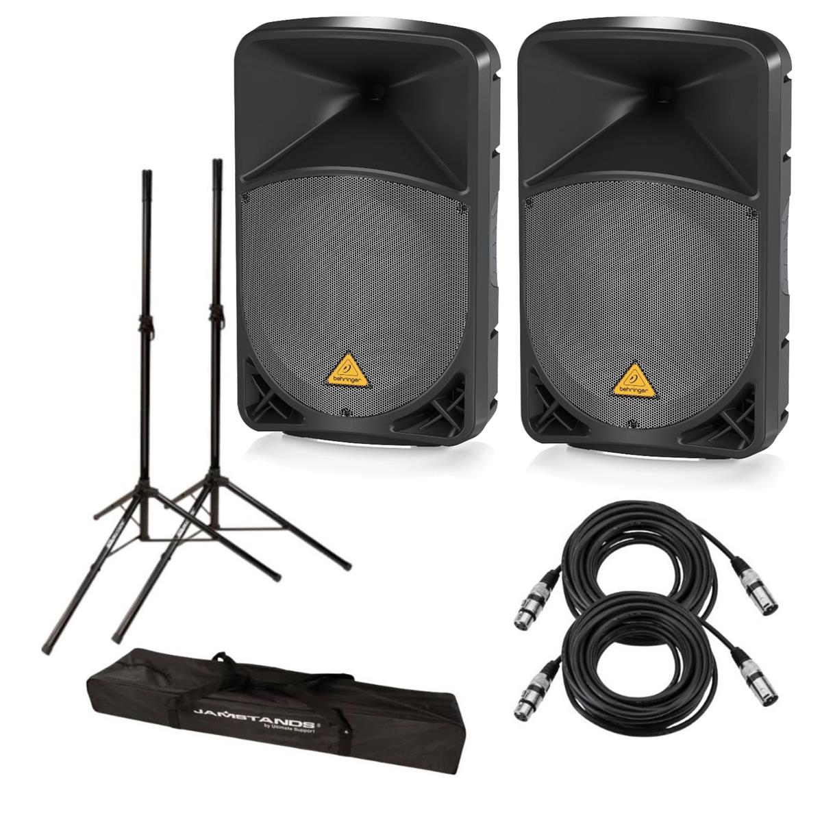ctive 1000-Watt 2-Way 15" PA Speaker W/ 2x Mic Cable/Stand Pair - Behringer B115D A