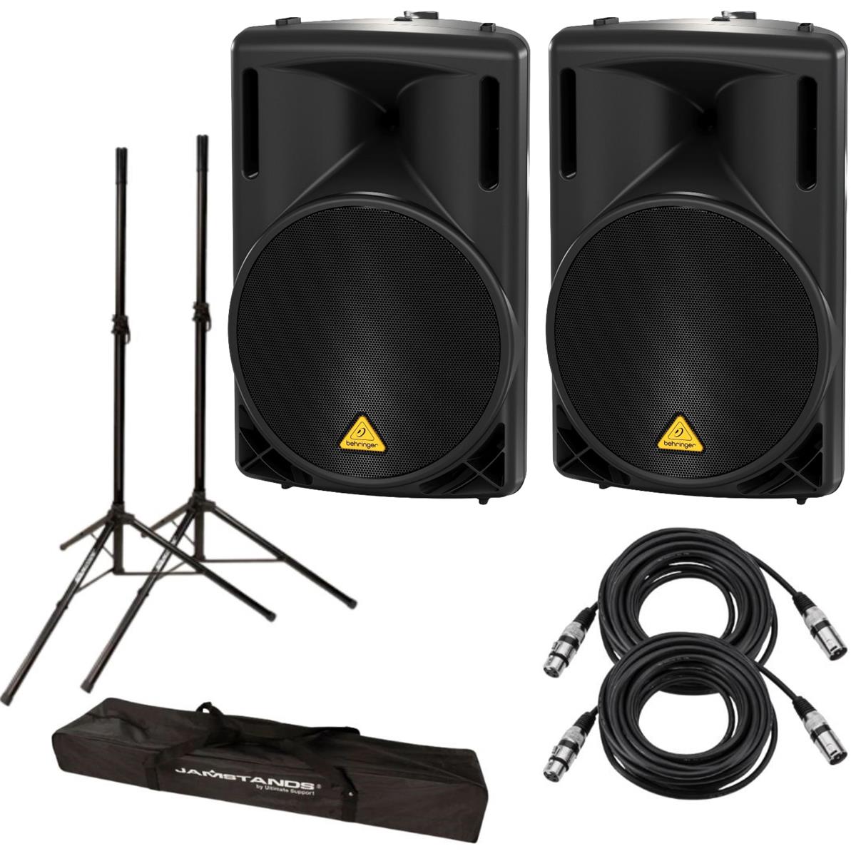Behringer EUROLIVE 1000 Watts 2-Way Passive PA Speaker, W 2x Stands & XLR Cables