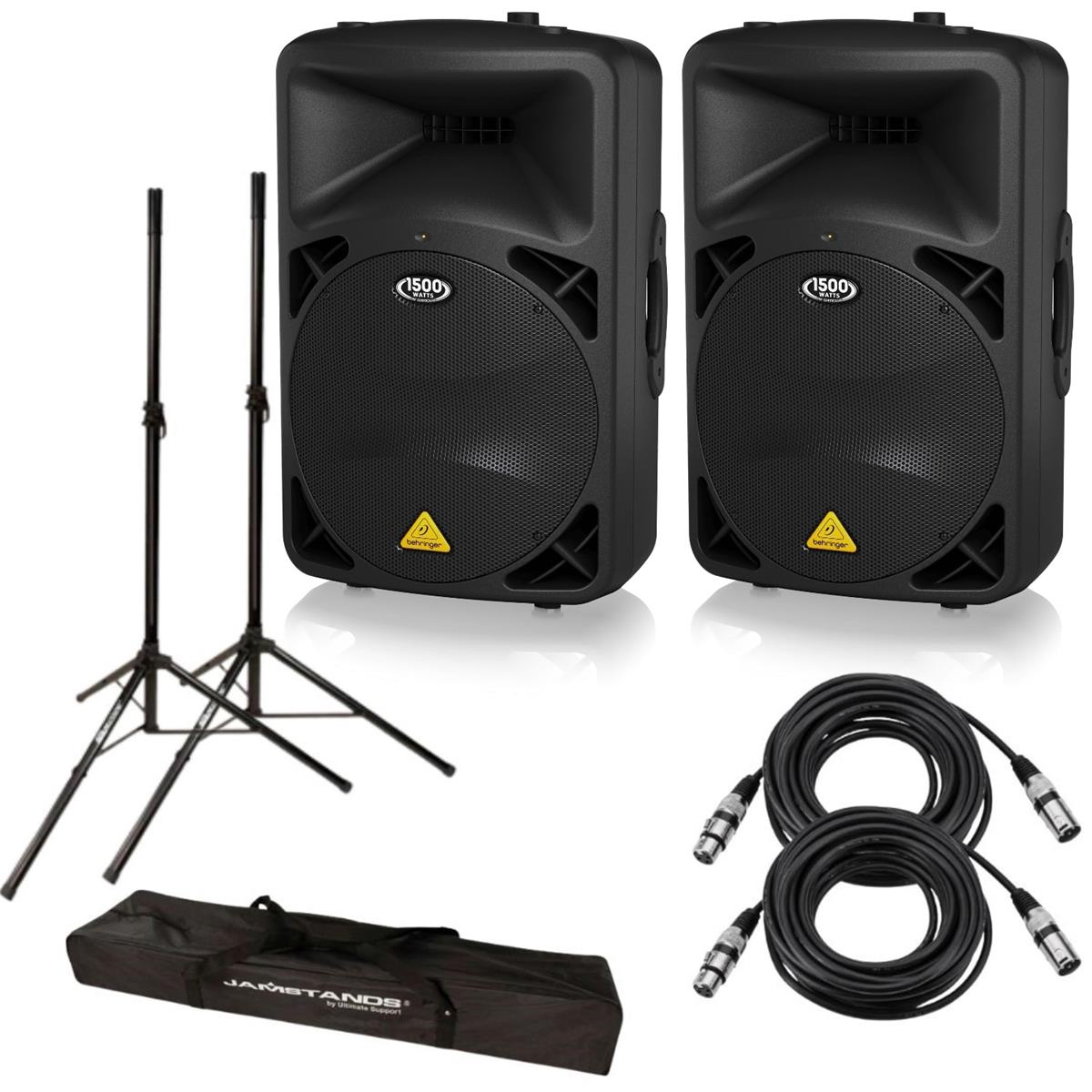 2x ctive 1500-Watt 2-Way PA Speaker System W/2x Mic Cable/Stand - Behringer B615D A