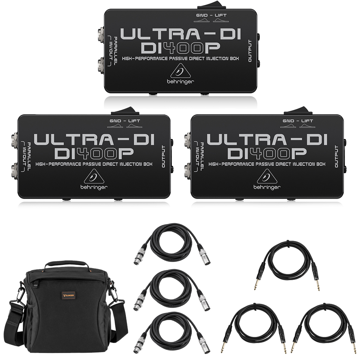 

Behringer ULTRA-DI DI400P Passive DI Box, 3-Pack, Bundle with 3x TRS & Mic Cable