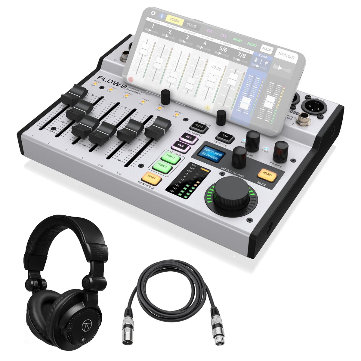 

Behringer FLOW 8 8-Input Digital USB Audio Mixer w/TAPH100 Headphones and Cable