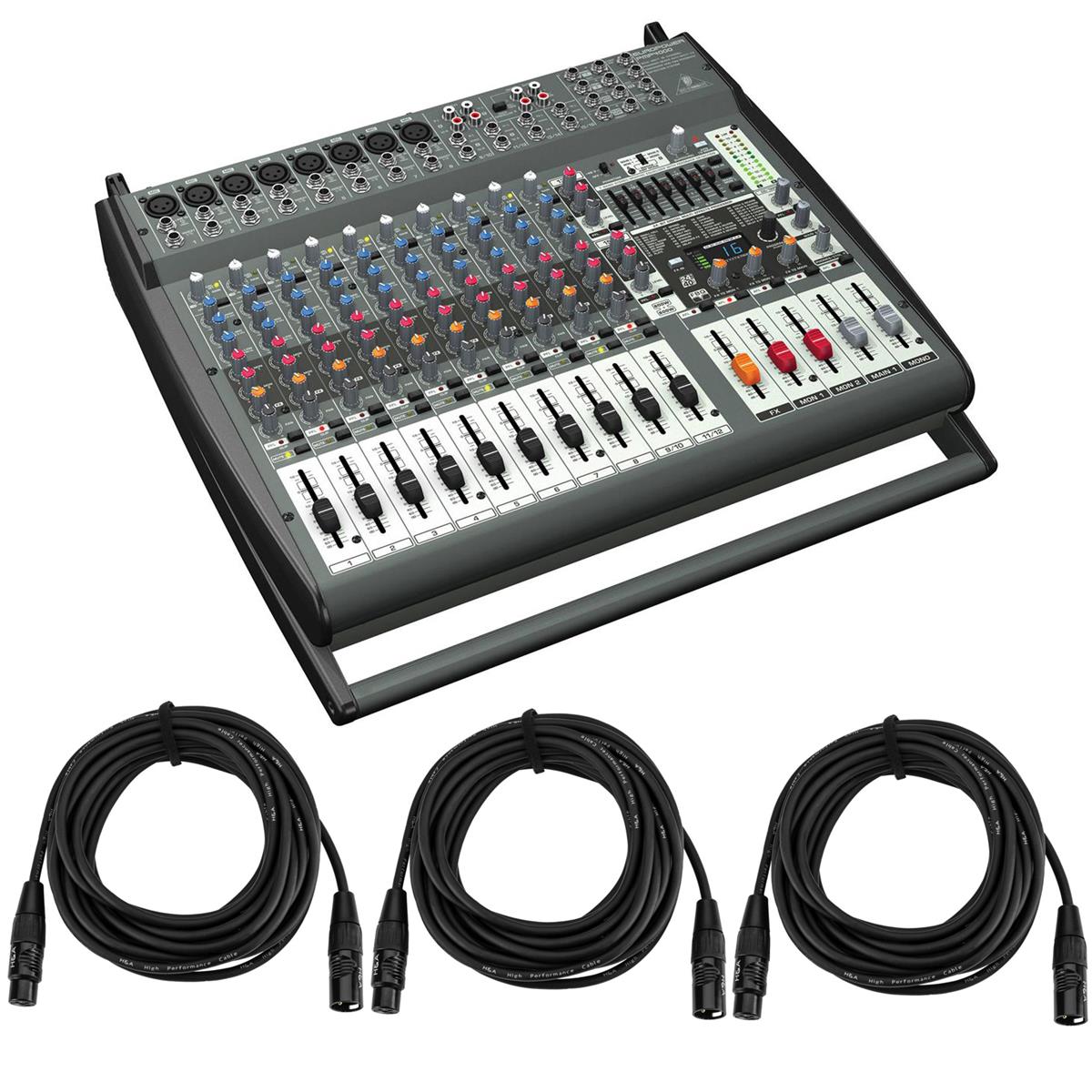 Behringer Europower PMP4000 1600-Watt 16-Channel Powered Mixer with 3x XLR Cable -  PMP4000 A