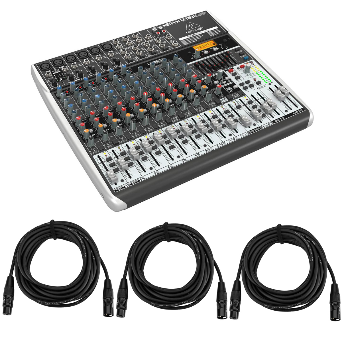 

Behringer Xenyx QX1832USB Premium 18-Input 3/2-Bus Mixer with 3x XLR Cables