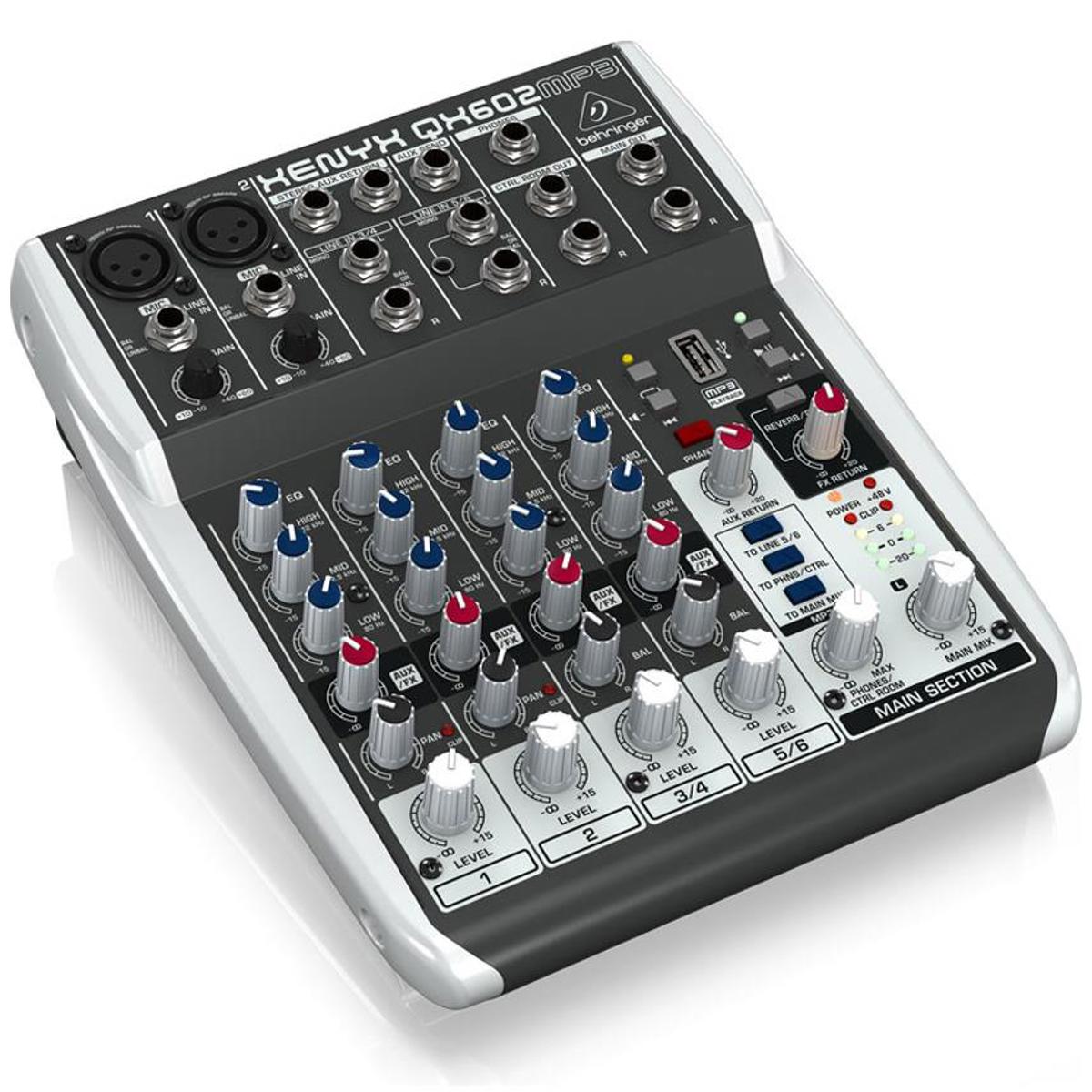 Behringer XENYX QX602MP3 Premium 6-Input 2-Bus Mixer with Mic Preamps -  000-BKD02-00010