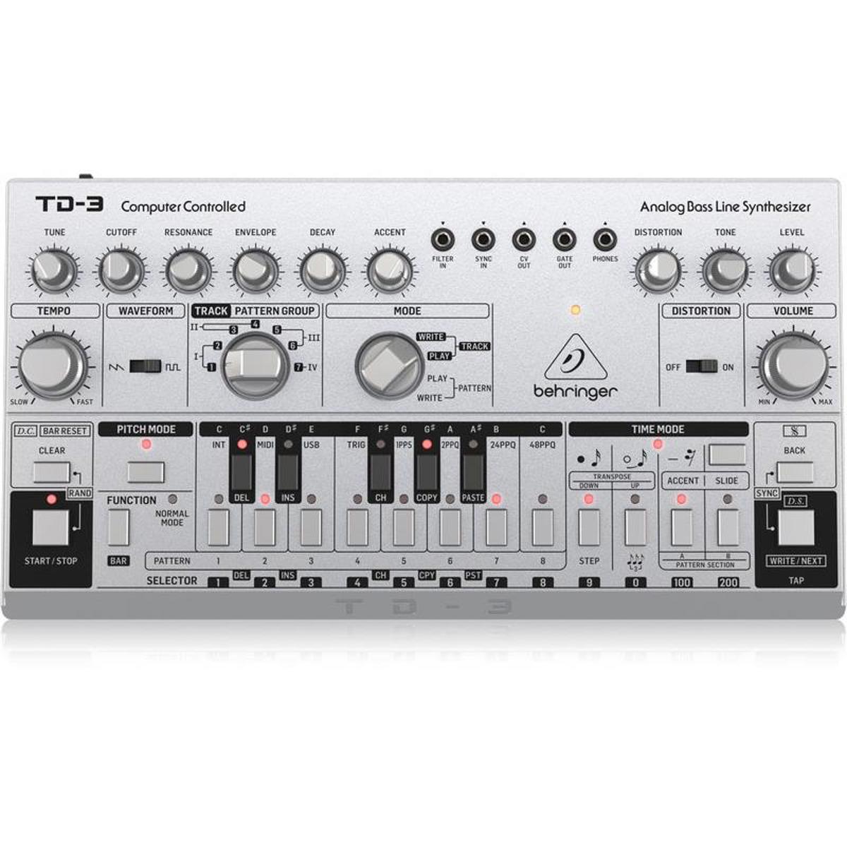 

Behringer TD-3 Analog Bass Line Synthesizer, VCO/VCF, 16-Voice Chain, Silver