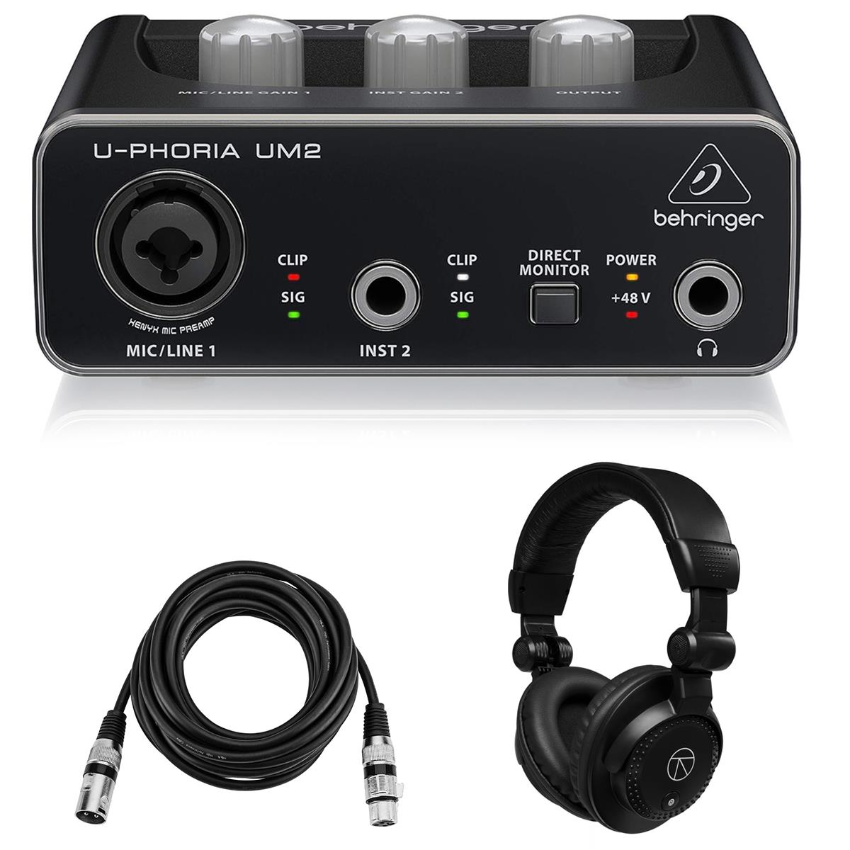 Behringer U-PHORIA UM2 2x2 USB Audio Interface, Bundle with TAPH100 Headphones -  000-AVV00-00010-K