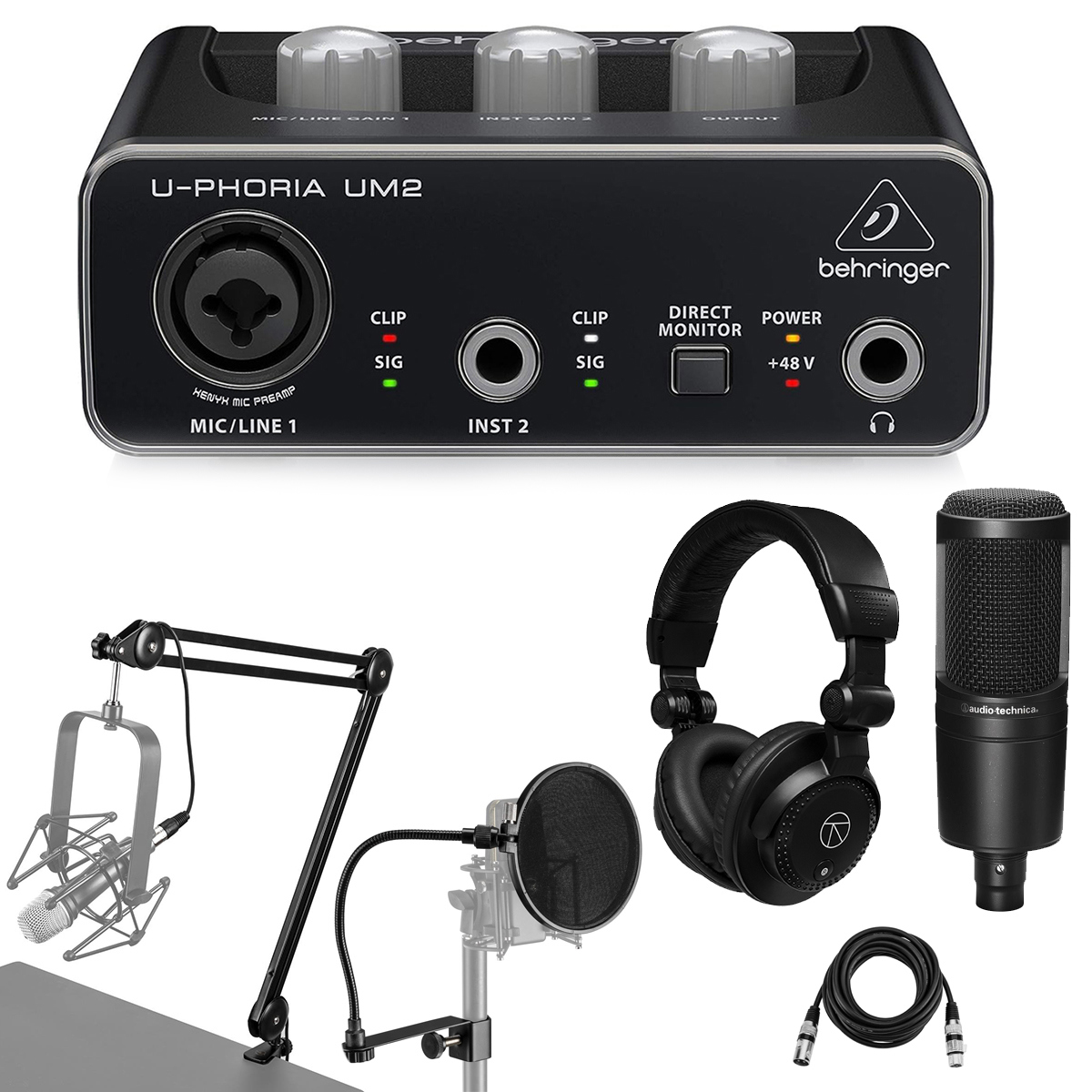 Behringer U-PHORIA UM2 2x2 USB Audio Interface w/AT2020 Mic & TAPH100 Headphones -  000-AVV00-00010-K1