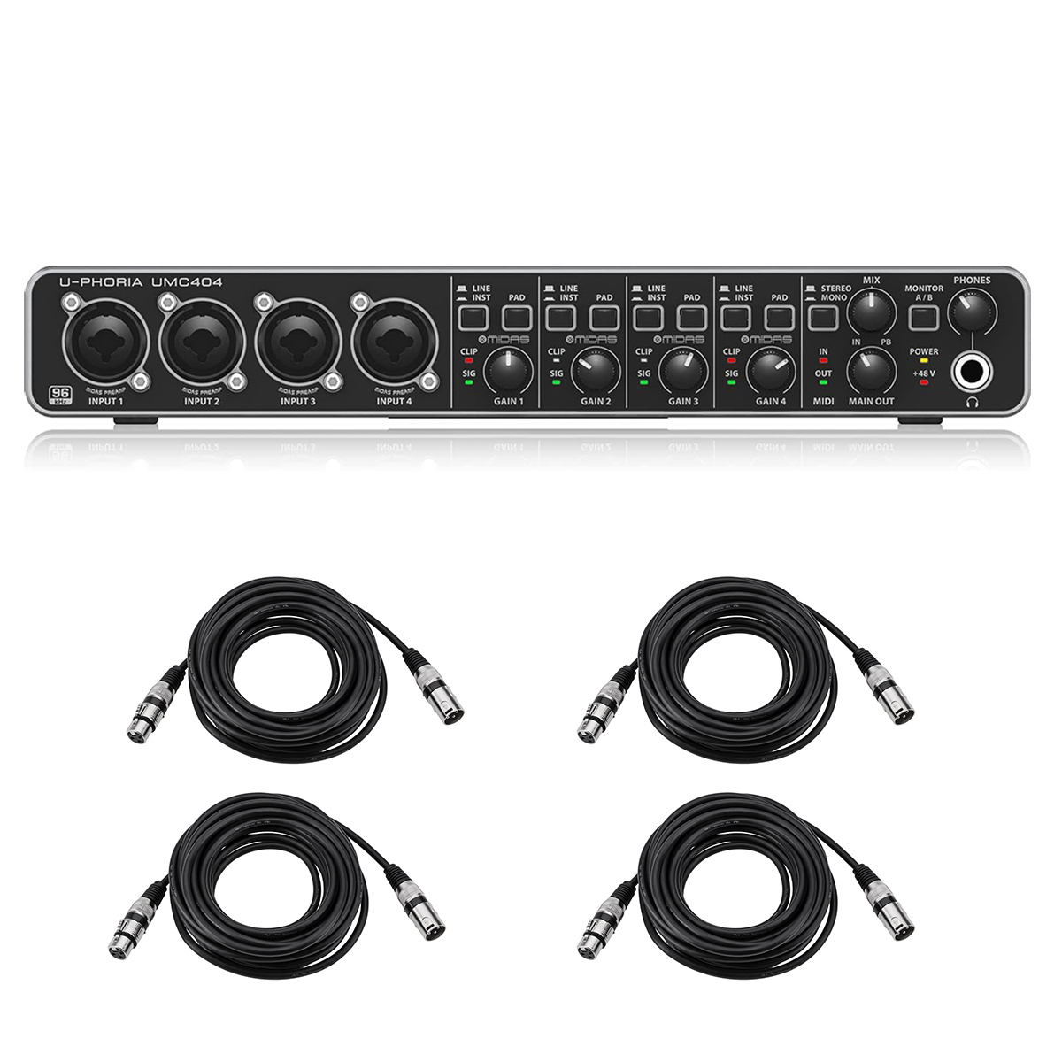 

Behringer U-PHORIA UMC404HD USB Audio Interface, Bundle w/4x 25' XLR Mic Cable