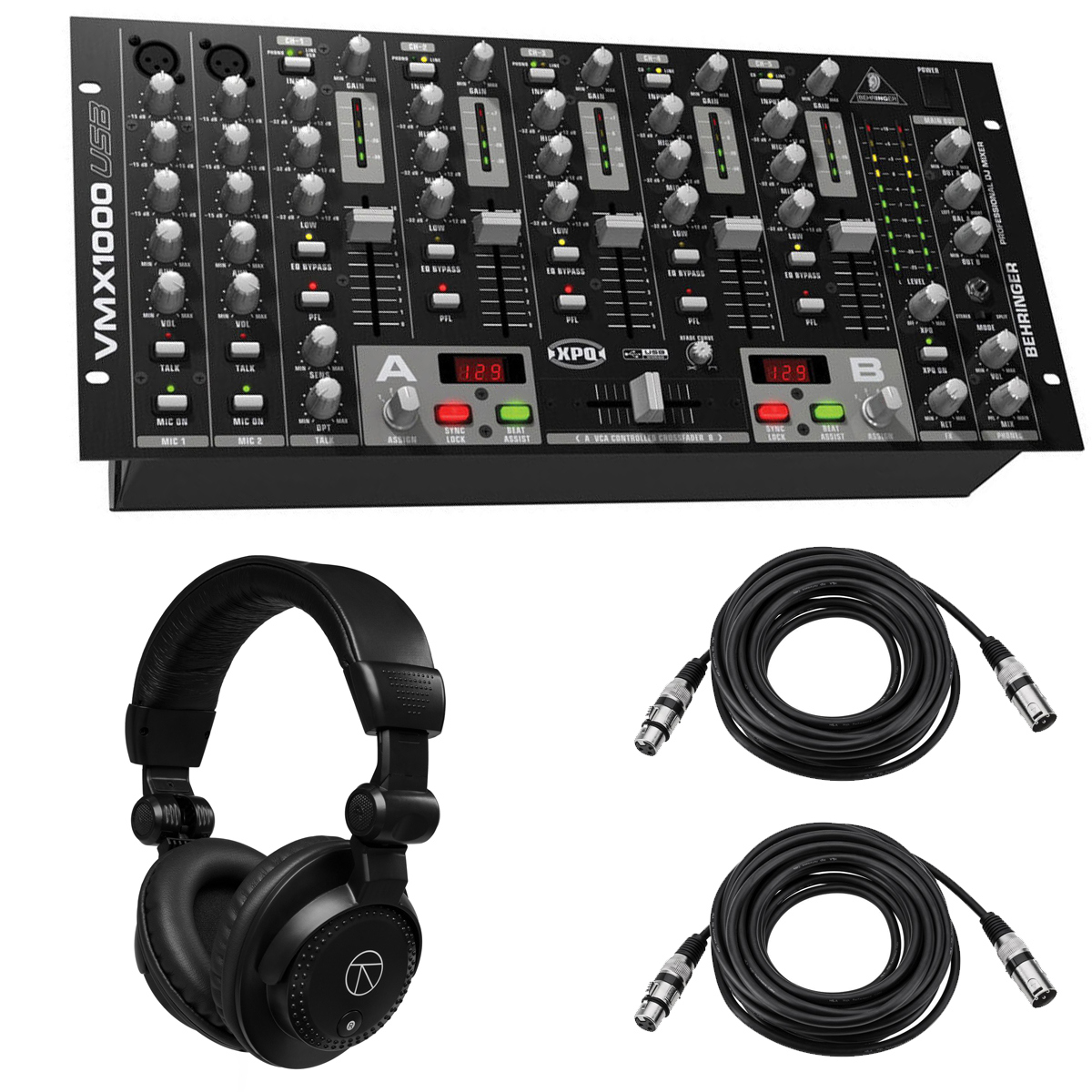 

Behringer VMX1000USB Pro 7-Ch DJ Mixer, w/TAPH100 Headphones & 2x 25' XLR Cable
