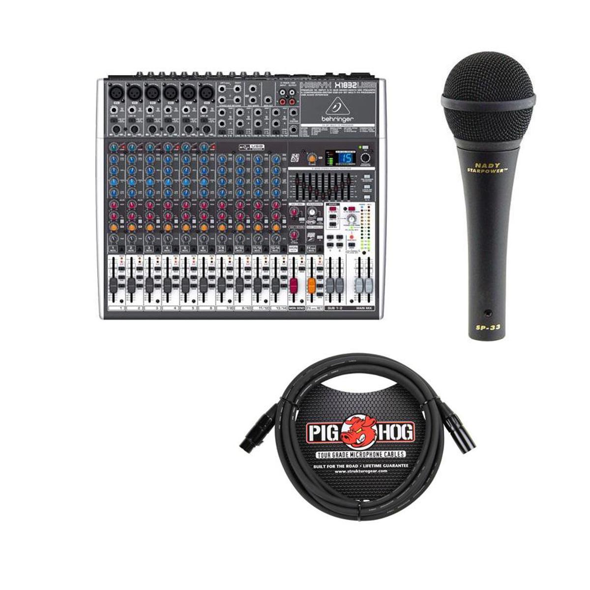 

Behringer XENYX X1832USB 18-Input 3/2Bus Mixer With Nady SP-33 Mic/15' Mic Cable