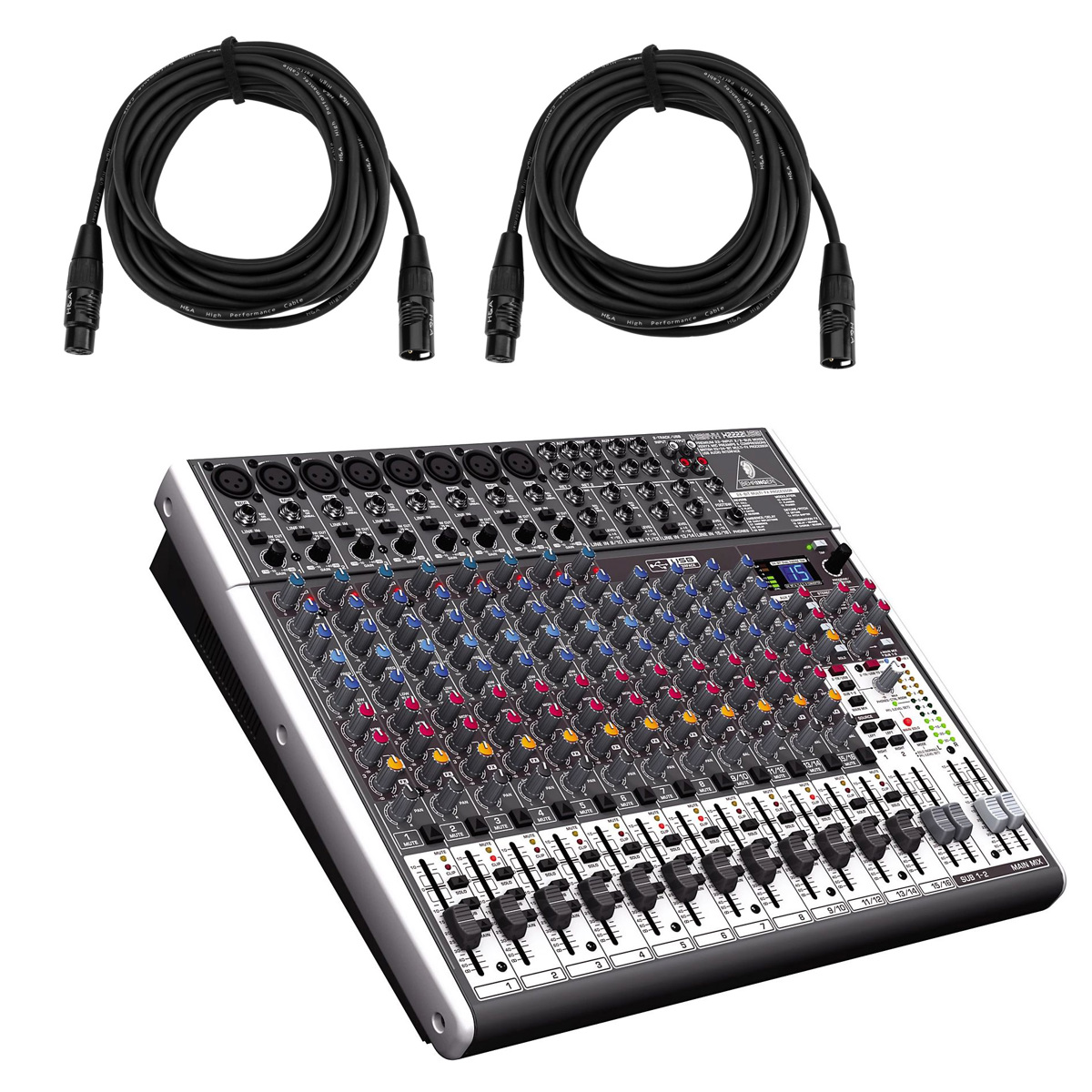 Behringer XENYX X2222USB 22-Input 2/2-Bus Mixer With 2x 15' 8mm XLR MIc Cable -  X2222USB B