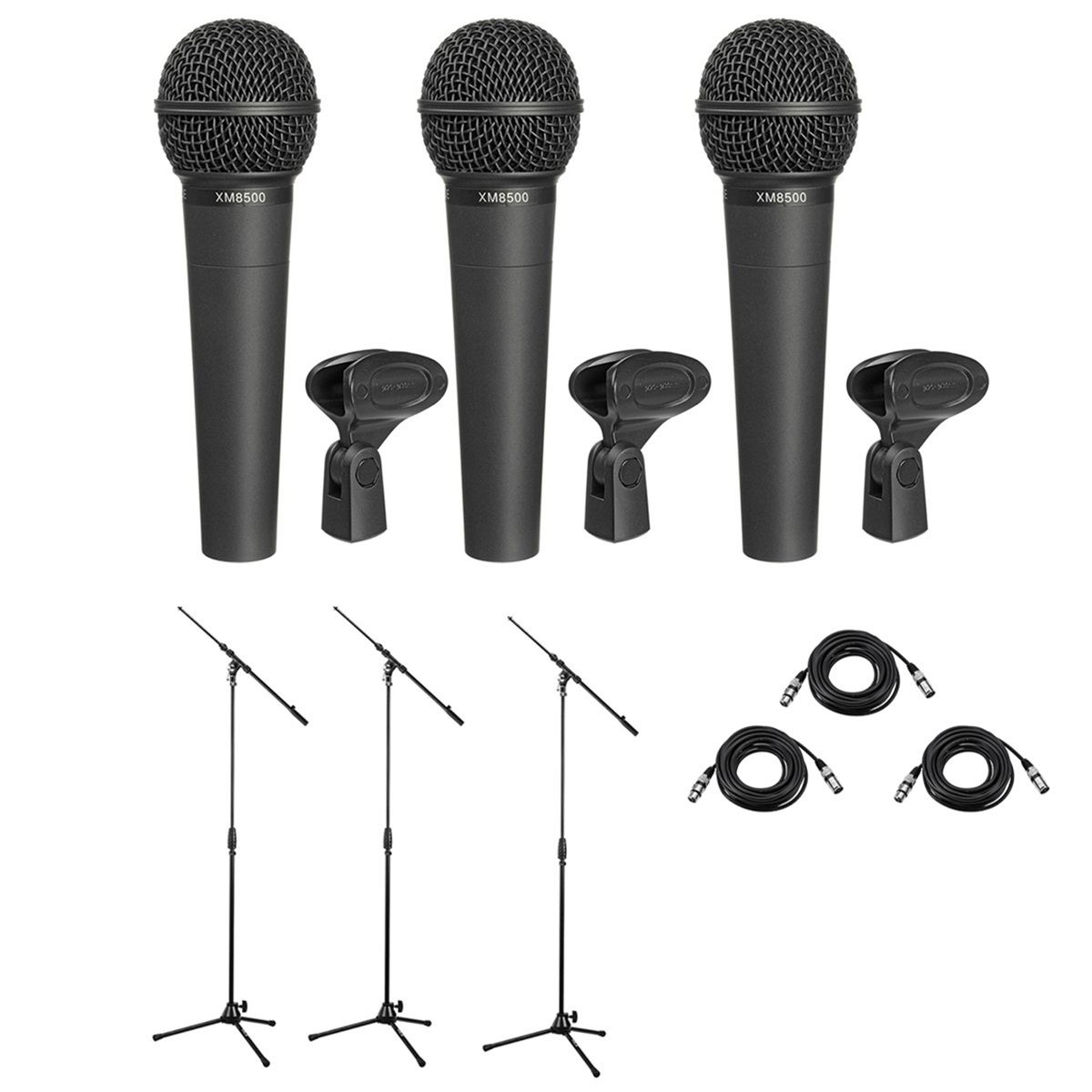 

Behringer ULTRAVOICE XM8500 Dynamic Cardioid Mic w/Cable & Tripod Stand, 3-Pack