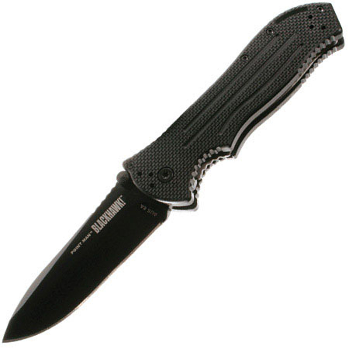 

Blackhawk Point Man Folding Plain Edge Knife with 3.4" Spear Point Blade, Black