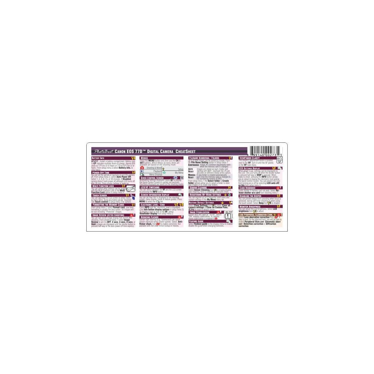 

PhotoBert Photo CheatSheet Canon EOS 77D DSLR