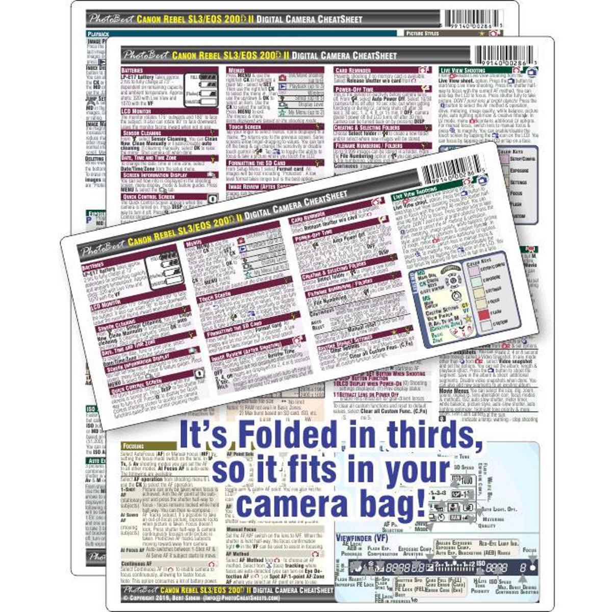 

PhotoBert Photo CheatSheet for Canon Rebel SL3/200D II DSLR Camera
