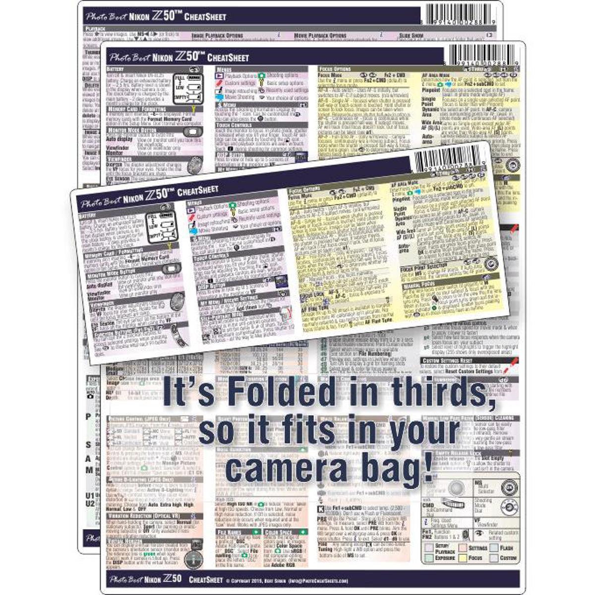 

PhotoBert Photo CheatSheet for Nikon Z50 Digital Mirrorless Camera