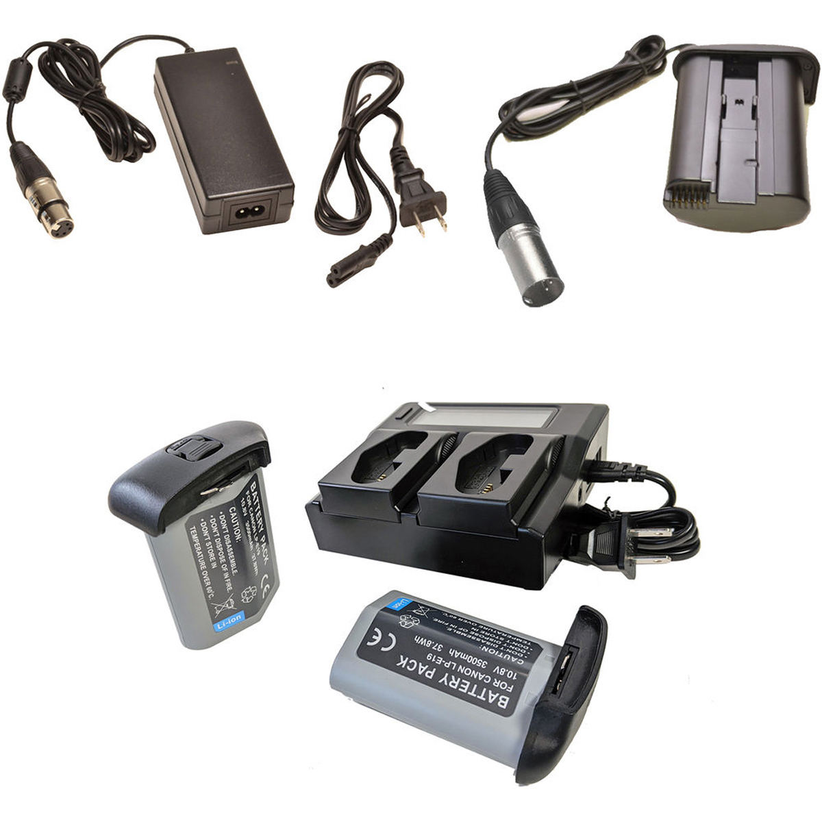 

Bescor 2x LP-E19 Battery, Dual Bay Charger, DRE19 Coupler & AC Adapter for Canon