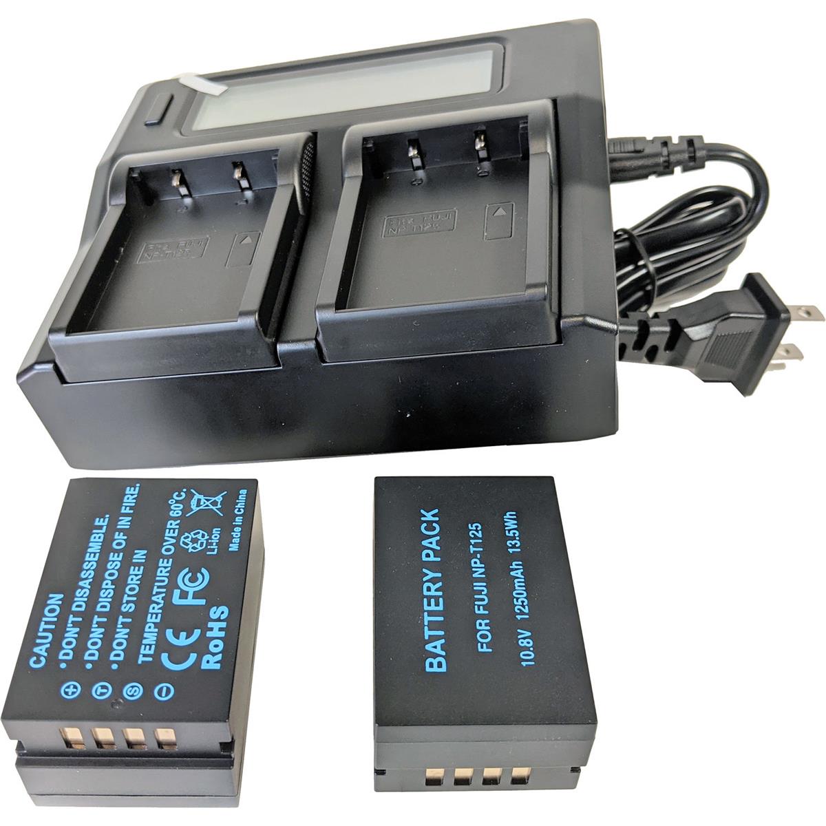 Image of Bescor 2x NP-T125 Battery &amp; Dual Bay Auto Charger Kit for Fujifilm Cameras
