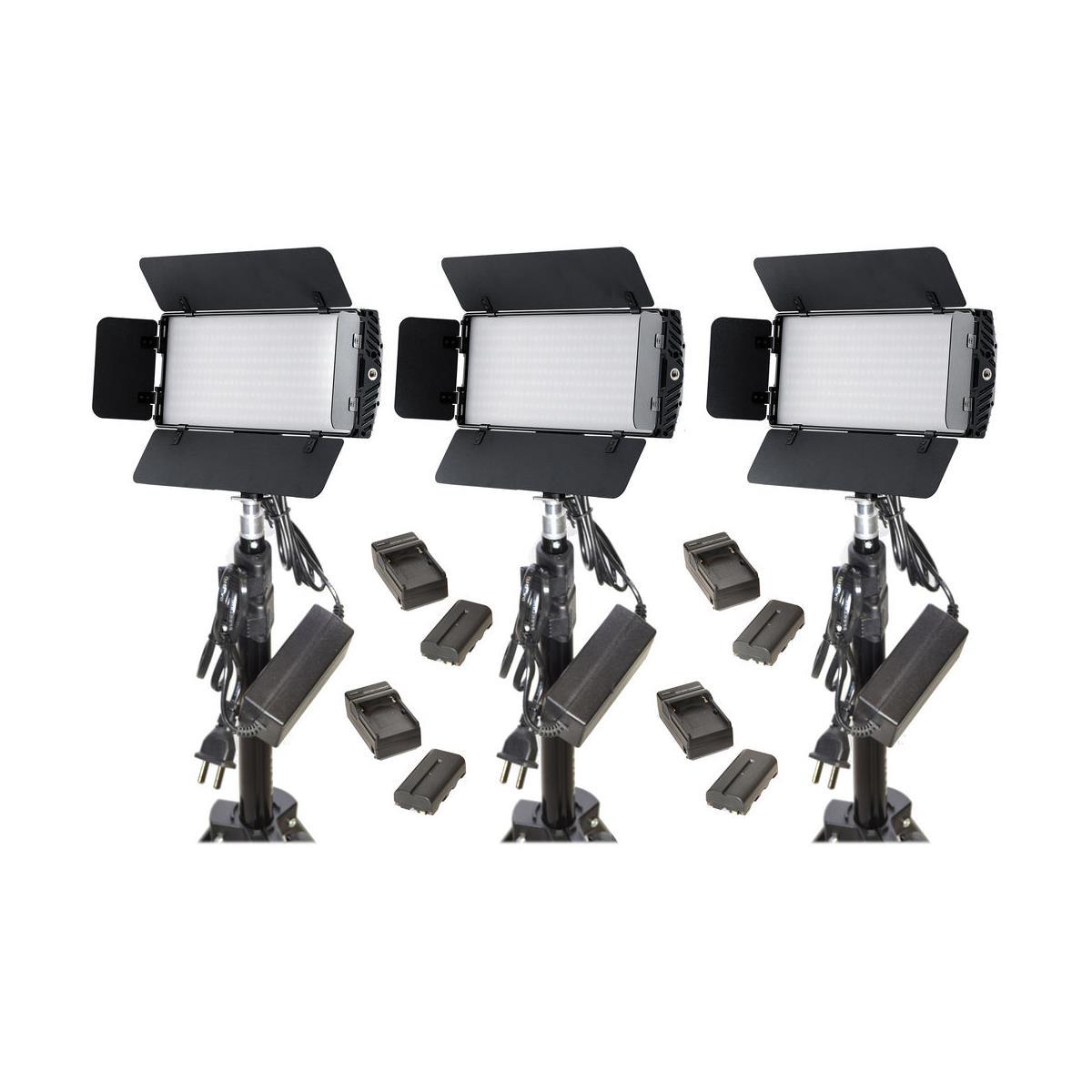 

Bescor Photon Metal Bi-Color On-Camera LED Light 3 Light Kit w/Light Stands & Batteries