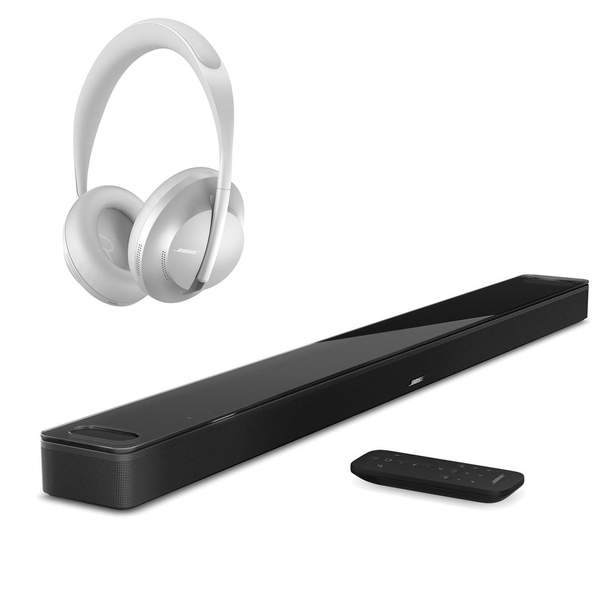 Bose Smart Soundbar 900, Black with Bose Bluetooth Headphones 700, Luxe Silver -  863350-1100 B