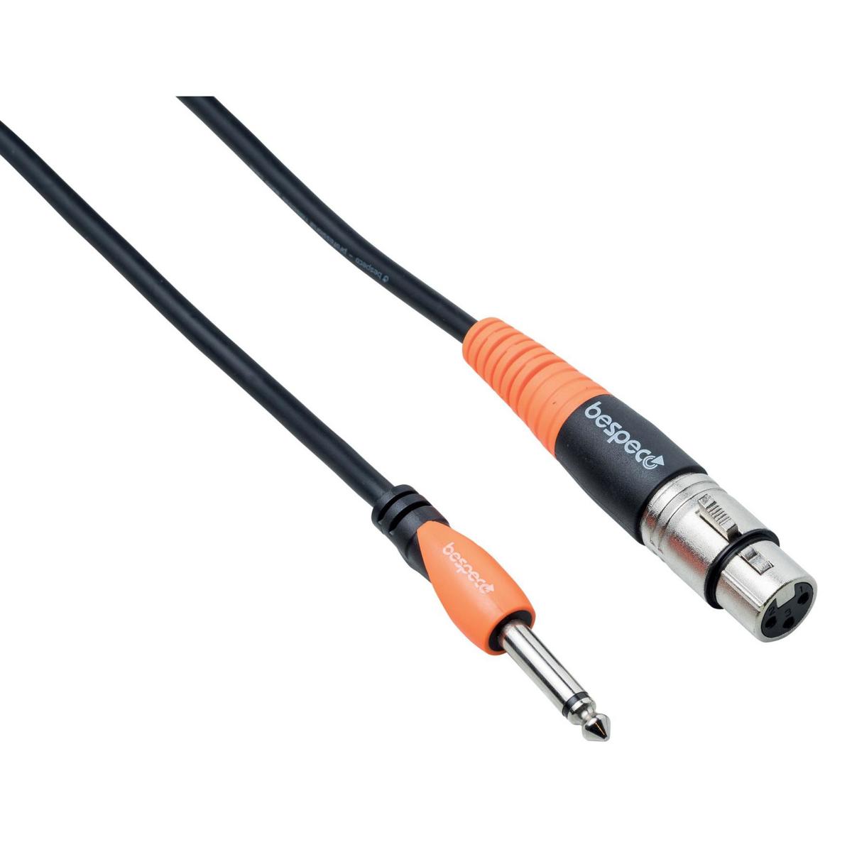 

Bespeco 15' XLR Female to 1/4" Male Mono Jack Microphone Cable, Black/Orange