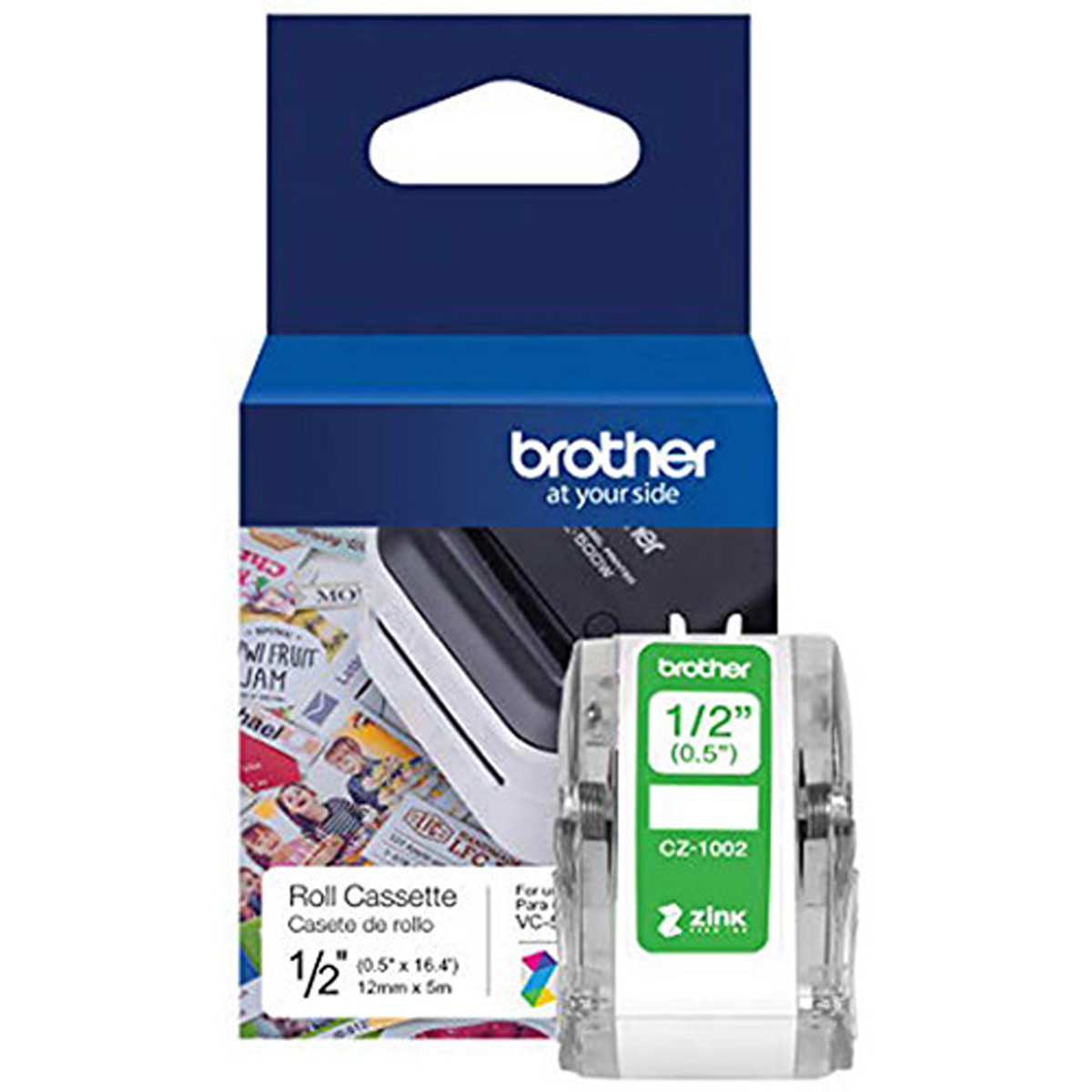

Brother CZ-1002 0.5"x16.4' Long Label Roll with Zink Zero Ink Technology