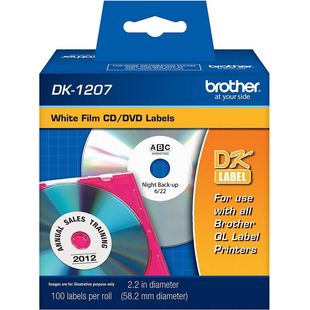 

Brother 2.2" Diameter CD/DVD White Film Labels for QL Label Printers, 100 Labels