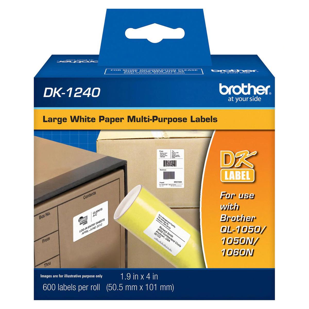 

Brother DK1240 1.9 x 4" Large Multi-Purpose White Paper Labels, 600 Pack