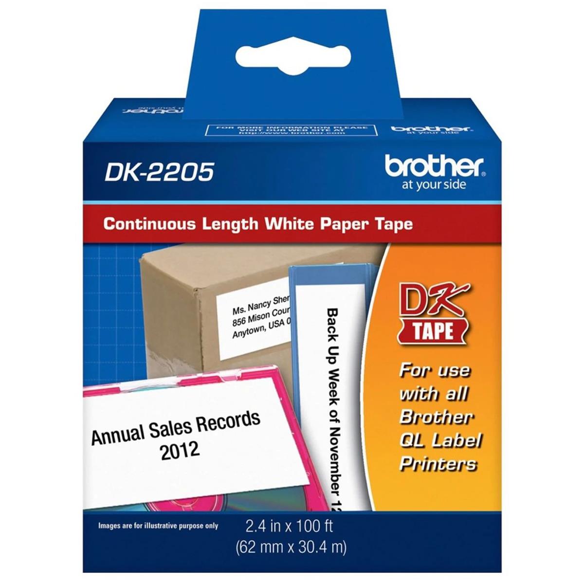 Image of Brother 2.4&quot; x 100ft Black on White Continuous Length Paper Tape