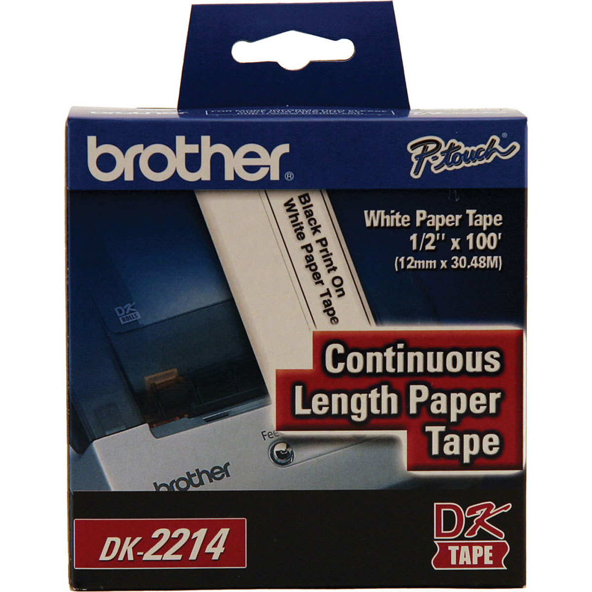 

Brother DK2214 0.47" x 100ft Black on White Continuous Length Paper Tape