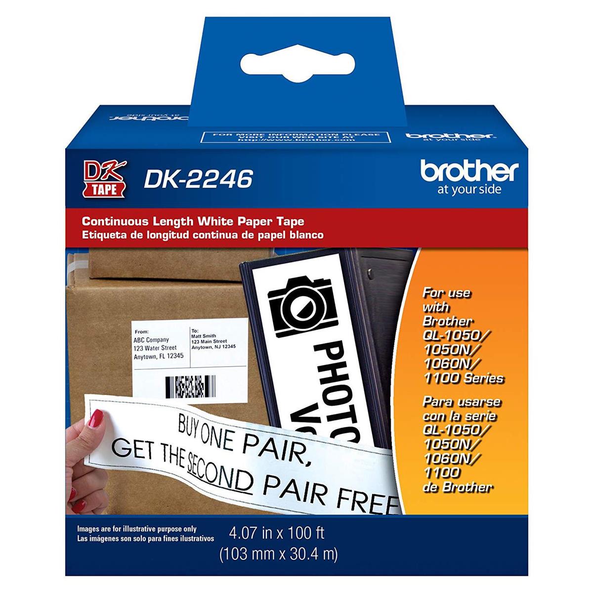 Image of Brother DK2246 4.07&quot;x100' Black on White Continuous Length Paper Tape Roll